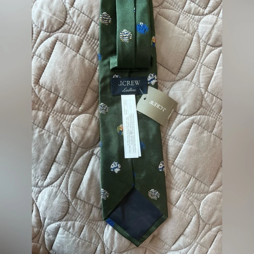 J. Crew Green and Blue Silk Tie with Pattern